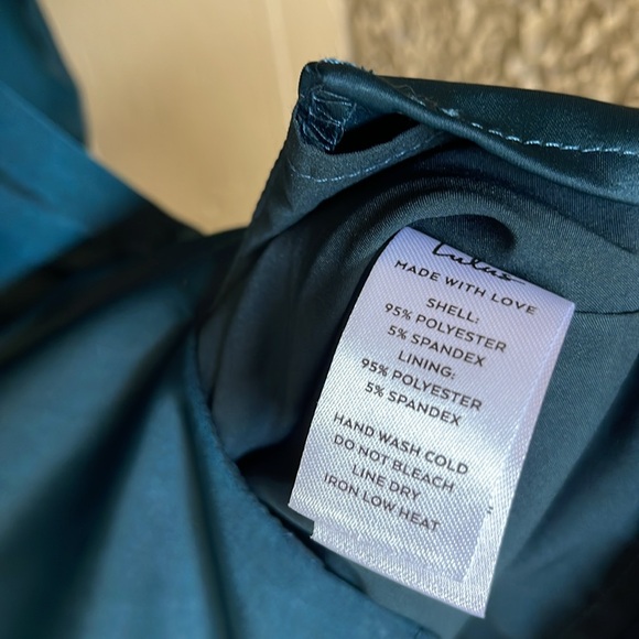 Lulu’s inspired confidence dark teal satin long sleeve mini dress - Picture 5 of 9